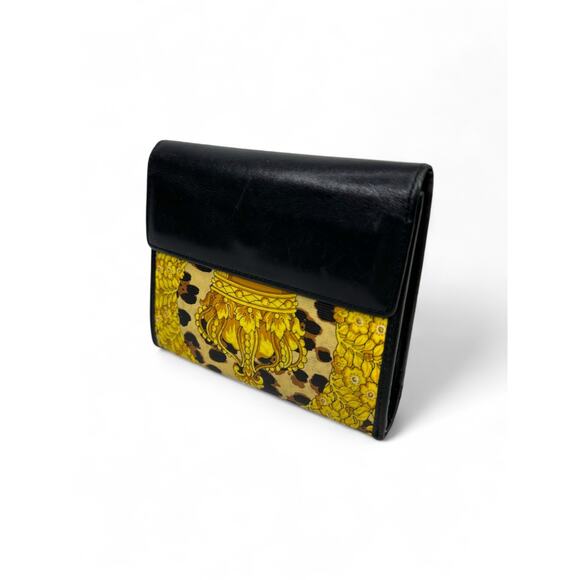 Gianni Versace Leopard Print Black Leather Trifold Wallet - Picture 4 of 8